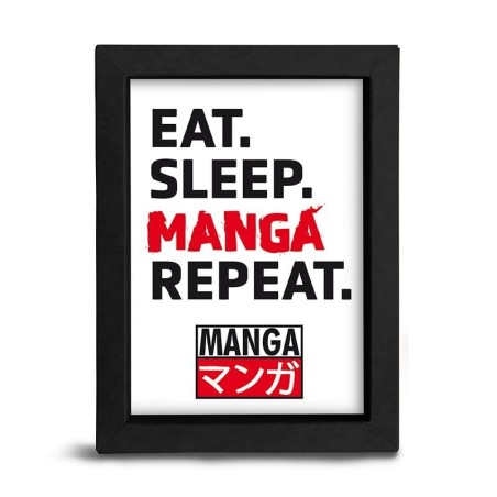EAT SLEEP MANGA REPEAT - Stampa quadretto con cornice nera 15x20 cm